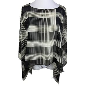 Luly K NYC Black Beige Plaid Sheer Poncho Top One Size Made in USA